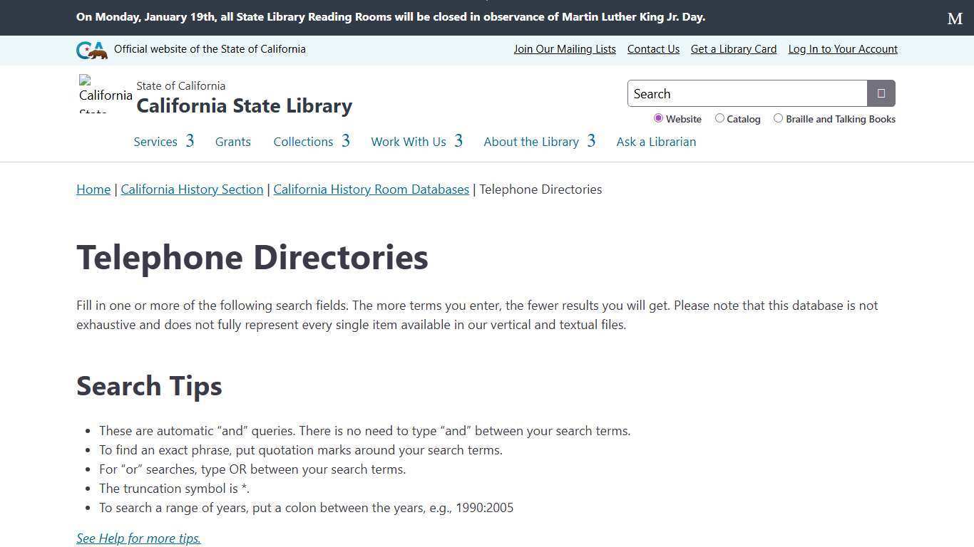 Telephone Directories - California State Library